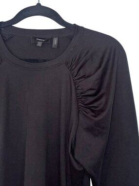 Theory Clinton Black 100% Pima Cotton Ruched Raglan Tee - Size L